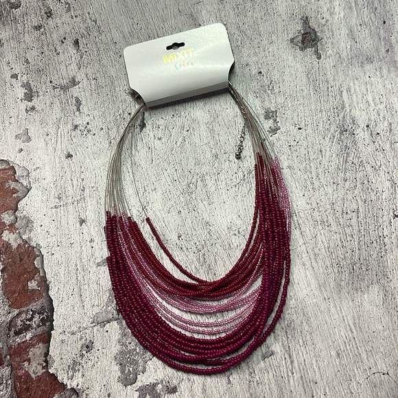 🛍 6 for $35 • NWT Mixit Pink Beaded Layered Statement Necklace - Picture 1 of 10